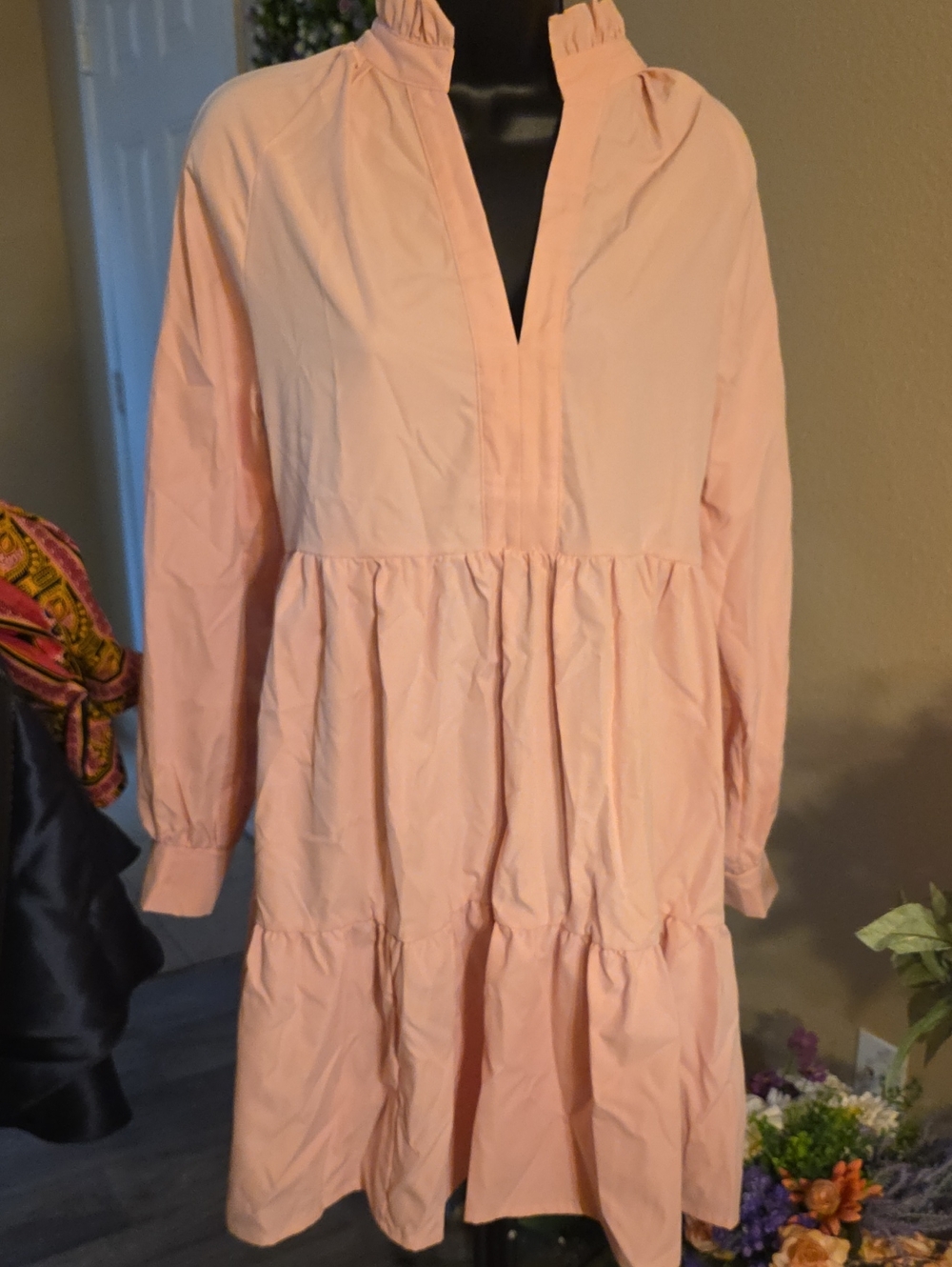 Every Rose Long Sleeve Tiered Pink Peplum Dress